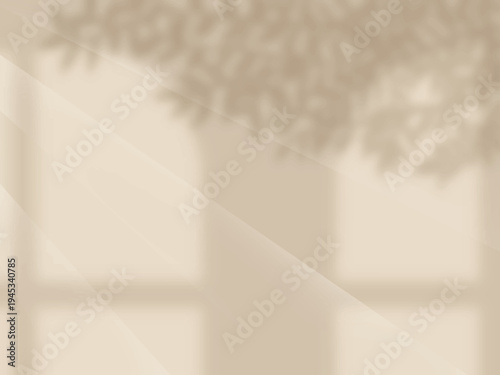 窓ガラスと木の影がベージュの壁に映る背景素材