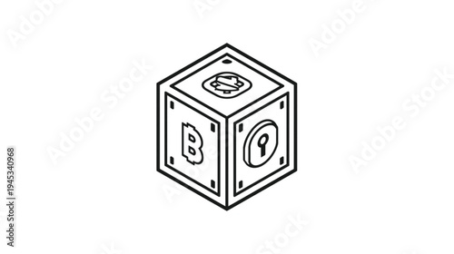 Isolated 3d render of a secure black and white metal cube with numbers representing a financial bank symbol for safe money protection and business security design