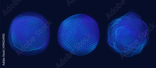 3d abstract sphere orb set from dots. Digital and globe pattern background. Particle hud net for world grid geometric and network vector tech concept. 