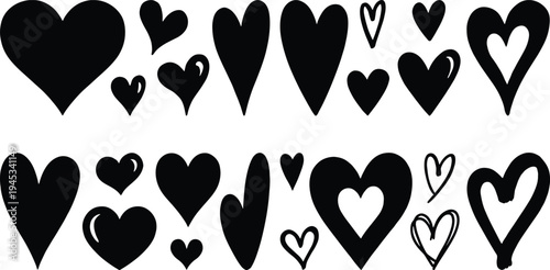 Romantic heart silhouette collection for love, valentine greeting cards and decorative design elements