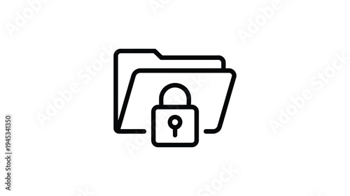 Secure Folder Icon Illustration with Padlock Representing Data Protection, Privacy, Cybersecurity and Confidential File Storage in Minimal Line Design