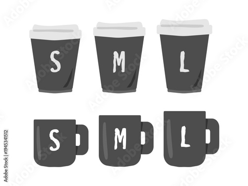 紙カップとマグカップのコーヒー（黒）のイラストセット