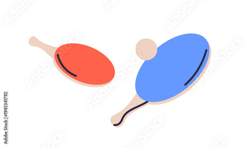 Ping-pong rackets and ball. Table tennis equipment, sport game gears. Paddle raquets pair for match, tournament, contest and championship. Flat vector illustration isolated on white background