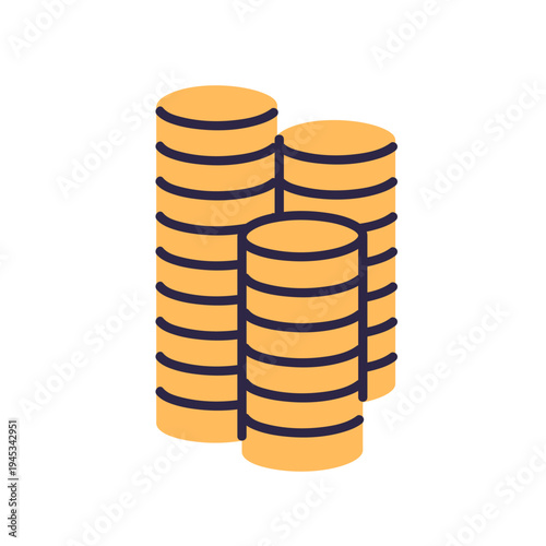 Golden coins stack. Cent pile, heap. Cash change, savings. Bonus, profit, abstract financial concept. Money investment, income, revenue. Flat vector illustration isolated on white background