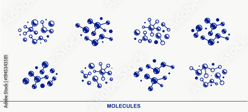 Molecules vector icons set, chemistry science molecular microscopic structures, laboratory experiment and education.