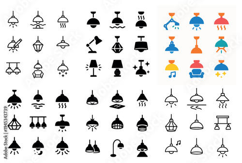 Lighting icons with pendant and lamp flat minimal