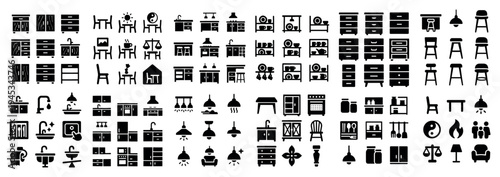 Home icons with chair table lamp silhouette