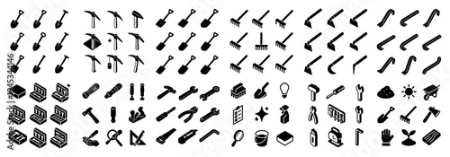 Garden icons with shovel rake hoe minimal
