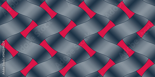 Weaving seamless pattern, traditional wicker lacing handicraft endless abstract background, geometric line weave wallpaper.