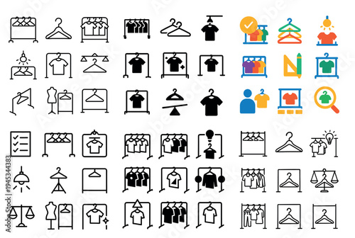 Fashion icons with hanger and shirt outline minimal