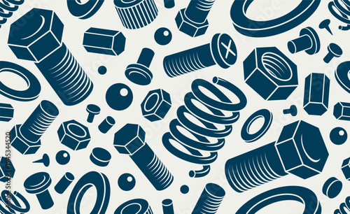 Mechanical engineering seamless background with bolts and nuts, vector invention and renovation tiling wallpaper, fix and repair, elements easy to use separately.