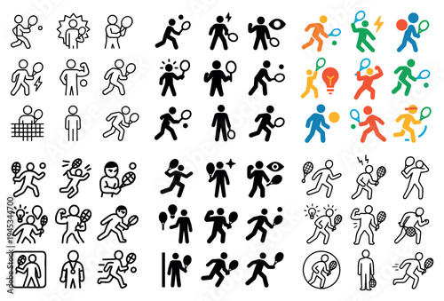 Sports icons with player racket ball vibrant