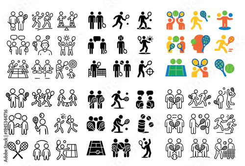 Sports icons with tennis racket player outline