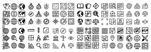 Navigation icons with globe compass map outline