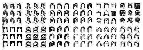 Architecture icons with arch curtain gate minimal