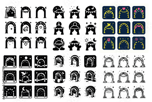Celebration icons with arch curtain moon decorative