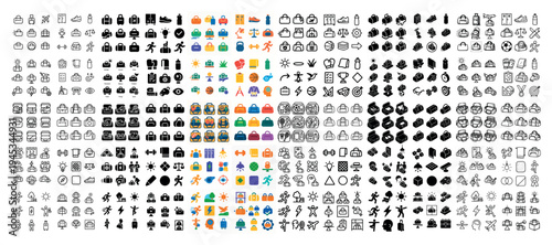 Business icons with briefcase user shield flat