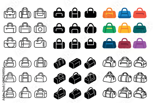 Duffel icons with bag handle and strap simple colorful