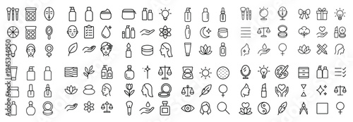 Beauty icons with cream bottle brush minimal