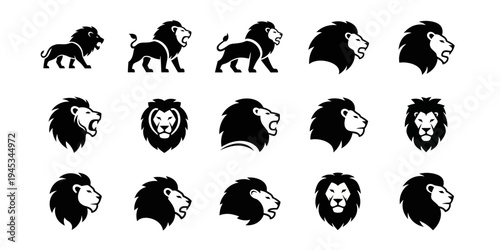 Modern lion logo collection with majestic style, suitable for sports brands, luxury companies, and powerful animal mascots.