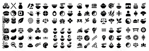Food icons with sushi bowl chopstick minimal solid