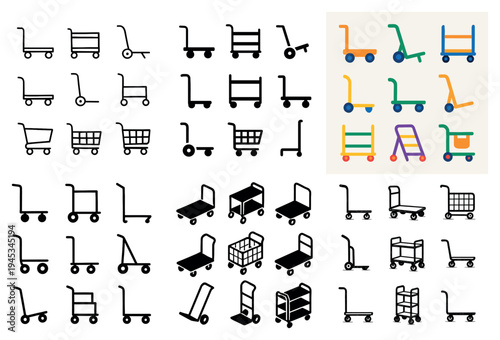 Shopping icons with cart trolley dolly flat