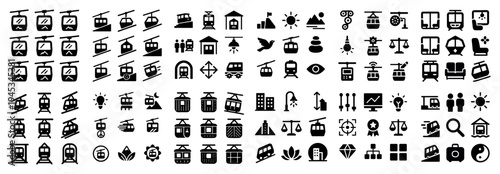 Transit icons with cable car train glyph minimal