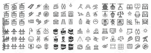 Transport icons with cable car bridge outline