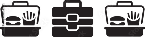 Briefcase with food in takeout containers on either side vector illustration