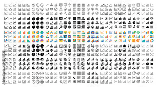Analytics icons with chart pie bar minimal