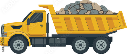 Dump truck full of rocks or gravel isolated on transparent background vector illustration