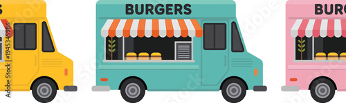 Food trucks selling burgers isolated on transparent background vector illustration