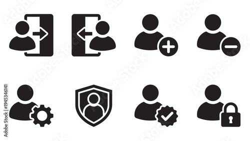 User Account Management Solid Icon Set Login Logout Add Remove User Security Profile Icons