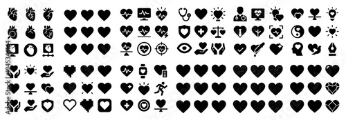 Health icons with heart pulse shield minimal