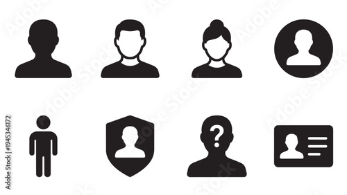 User Profile Avatar Solid Icon Set Account Identity Person And ID Card Vector Icons