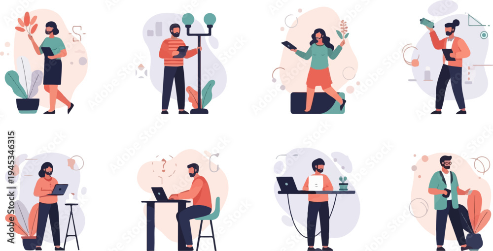 Fototapeta premium Diverse people engaged in various modern activities