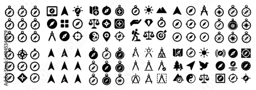Navigation icons with compass arrow marker outline