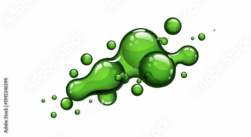 Abstract green liquid blobs and spheres, fluid art, dynamic motion