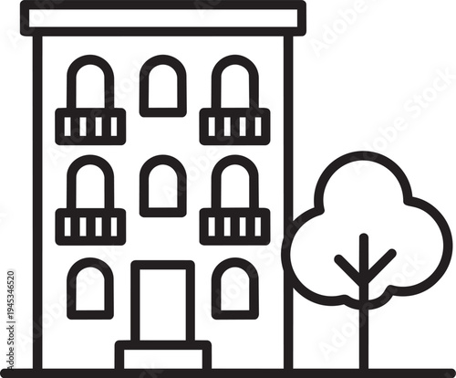 Apartment house residential building linear sign for communal housing public utility property management isolated vector illustration