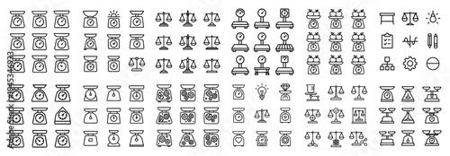 Weighing icons with scale balance weight outline