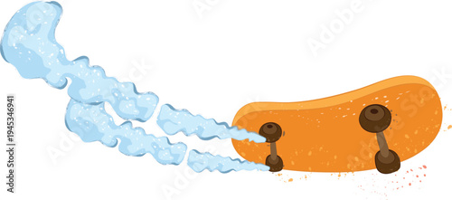 Fast Skateboard with Smoke Trail Vector Cartoon Illustration for Streetwear Prints, Stickers, Skate Shop Branding, Sports Posters and Youth Design