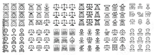 Weighing icons with scale balance minimal