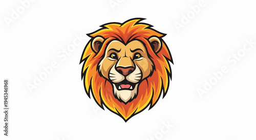 A stylized, cartoon-like lion's head with a vibrant mane