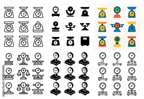 Measurement icons with scale balance dial flat