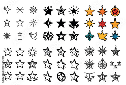 Celebration icons with stars and sparklers colorful