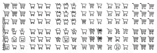 Commerce icons with shopping carts and baskets minimal