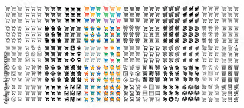 Shopping icons with carts baskets flat outline colored