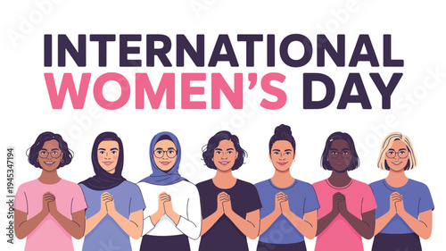 A diverse group of women celebrating International Women's Day with unity and solidarity