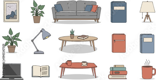 Assortment of home decor objects and furnishings