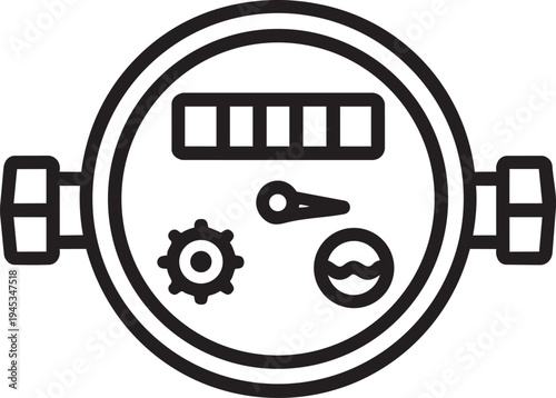 Water meter measurement dial linear sign for communal housing public utility resource consumption isolated vector illustration